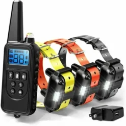 800 Mètre Collier De Dressage Pour Chien, Collier Imperméable à L'eau De Chien D'entraînement à Distance Avec 99 Niveaux De Chocs Et Vibrations Et La Lumière De LED, Rechargeable (3 Récepteur)