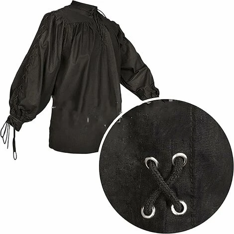 Chemise Gothique Pour Hommes Cordon De Serrage Steampunk Sweat-Shirt Manches Longues Pour Chevalier Medieval Pull D'armure De Bandage Manteau De Marche Victorien Costume Cosplay (Noir, XL)