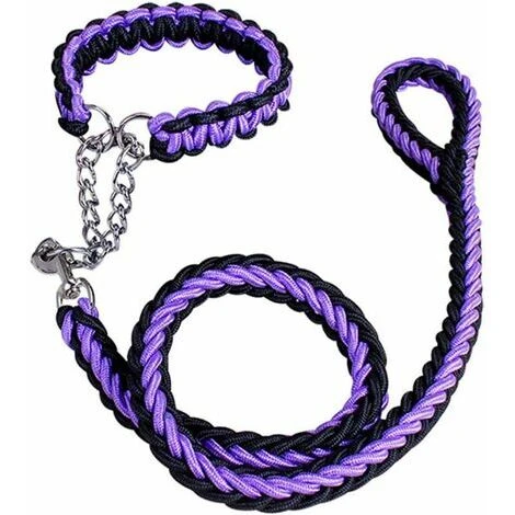 Laisse Pour Chien Corde Anti-Traction Laisse De Dressage Collier Tressé Training Marcher Jogging Violet + Noir L – Image 2