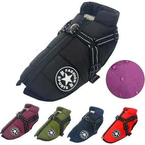 1 Pièce Manteaux Pour Chiens Imperméables Avec Harnais Vêtements Pour Chiens Chauds Et Confortables Conception De Bandes Réfléchissantes Lavables En Machine Anneau En D Durable Noir 3XL