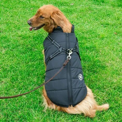 1 Pièce Manteaux Pour Chiens Imperméables Avec Harnais Vêtements Pour Chiens Chauds Et Confortables Conception De Bandes Réfléchissantes Lavables En Machine Anneau En D Durable Noir 3XL – Image 3