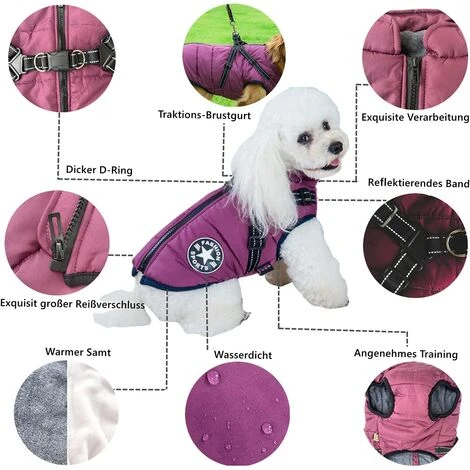 1 Pièce Manteaux Pour Chiens Imperméables Avec Harnais Vêtements Pour Chiens Chauds Et Confortables Conception De Bandes Réfléchissantes Lavables En Machine Anneau En D Durable Noir 3XL – Image 4