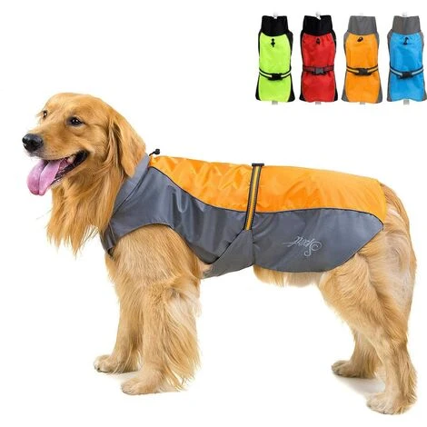 1 Pièce Manteau Imperméable Pour Chien Moyens à Grands Réfléchissant Veste De Sécurité Coupe-Vent Légère Doublée En Maille Vêtements Pour Voyage/Randonnée Pour Les Jours Pluie Orange 4XL