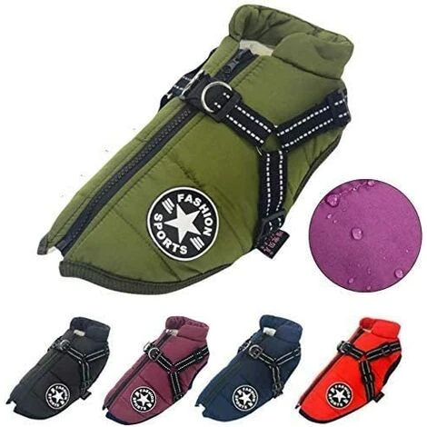 1 Pièce Manteaux Pour Chiens Imperméables Avec Harnais Vêtements Pour Chiens Chauds Et Confortables Conception De Bandes Réfléchissantes Lavables En Machine Anneau En D Durable Vert 2XL+