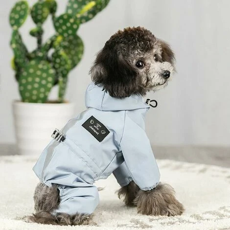 IAM 1 Pièce Chien Manteau Imperméable Chien à Capuche, Veste De Pluie Légère Pour Animaux De Compagnie Poncho De Pluie Pour Chien Avec Bande Réfléchissante Trou De Harnais(XXL,Bleu)