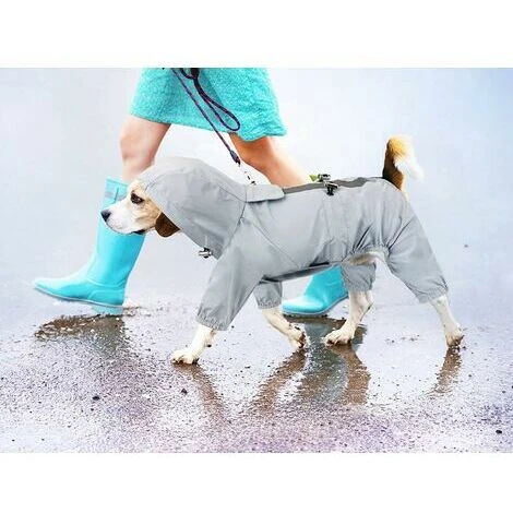 IAM 1 Pièce Chien Manteau Imperméable Chien à Capuche, Veste De Pluie Légère Pour Animaux De Compagnie Poncho De Pluie Pour Chien Avec Bande Réfléchissante Trou De Harnais(XXL,Bleu) – Image 2