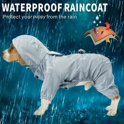 IAM 1 Pièce Chien Manteau Imperméable Chien à Capuche, Veste De Pluie Légère Pour Animaux De Compagnie Poncho De Pluie Pour Chien Avec Bande Réfléchissante Trou De Harnais(XXL,Bleu) – Image 3