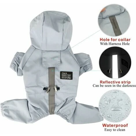 IAM 1 Pièce Chien Manteau Imperméable Chien à Capuche, Veste De Pluie Légère Pour Animaux De Compagnie Poncho De Pluie Pour Chien Avec Bande Réfléchissante Trou De Harnais(XXL,Bleu) – Image 5