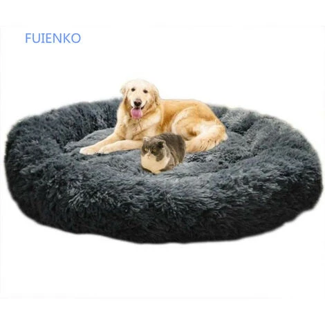None Lit Moelleux Rond Pour Chat Et Chien Extra Large Lavable Avec Coussin 100x100cm Coleur De Gris