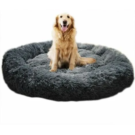 None Lit Moelleux Rond Pour Chat Et Chien Extra Large Lavable Avec Coussin 100x100cm Coleur De Gris – Image 2