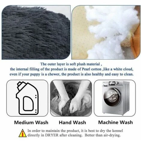 None Lit Moelleux Rond Pour Chat Et Chien Extra Large Lavable Avec Coussin 100x100cm Coleur De Gris – Image 3