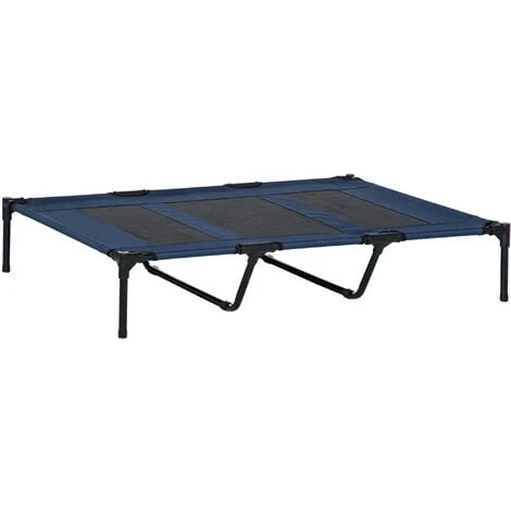 PawHut Lit Sur Pieds XXL Pour Chien Chat Lit De Camp Animal Lit Surélevé Oxford Textilène Micro-perforé Dim. 122L X 92l X 23H Cm Bleu