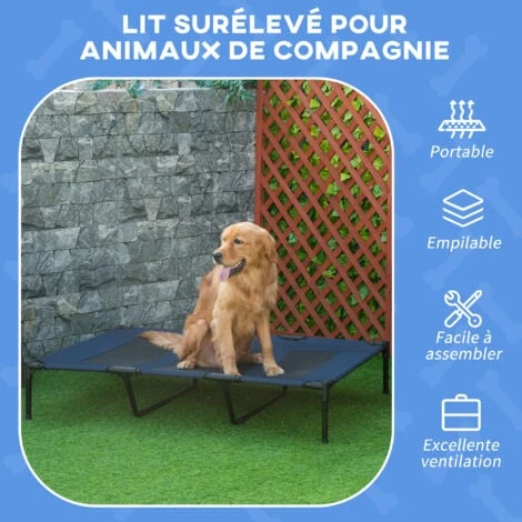 PawHut Lit Sur Pieds XXL Pour Chien Chat Lit De Camp Animal Lit Surélevé Oxford Textilène Micro-perforé Dim. 122L X 92l X 23H Cm Bleu – Image 4
