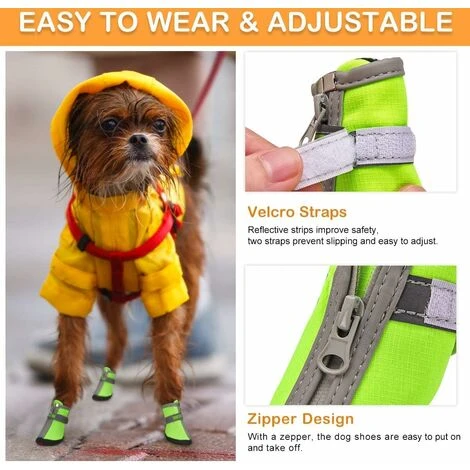 Chaussettes Et Chaussures Pour Chien Chaussures Pour Petits Chiens Imperméables Lot De 4, Bottes De Protection Pour Chien Protecteur De Patte Antidérapante Réfléchissante Chaussures Chaudes Pour Chiot – Image 4