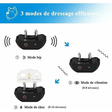 Collier De Dressage De Chien Rechargeable Monobloc Collier électrique Télécommandé Avec Vibration Mode De Son De Choc électrique IP67 étanche – Image 2