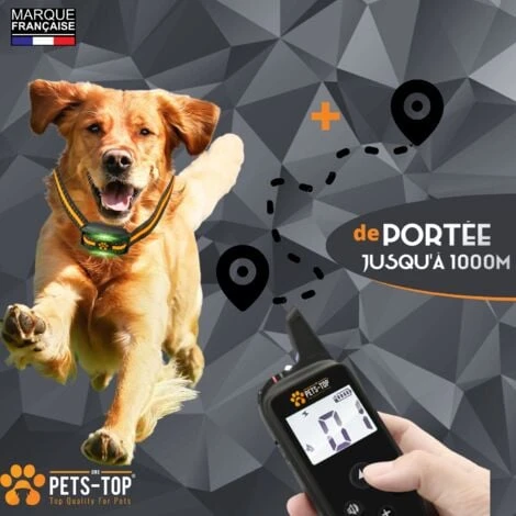 One PETS-TOP® Collier Dressage Chien Avec Télécommande Collier Anti Aboiement Avec Télécommande Collier De Rappel Pour Chien Collier Electrique Pour Chien Collier Education Chien 1000m – Image 3