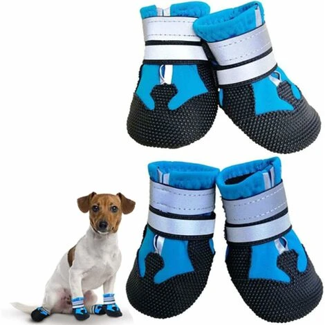 Bottes Chien, 4pcs Chaussures Chien Imperméable Avec Sangles Antidérapante Réfléchissante, Bottes De Protection Pour Chien Pour Chiot Petits Moyens Chiens (L, Bleu)