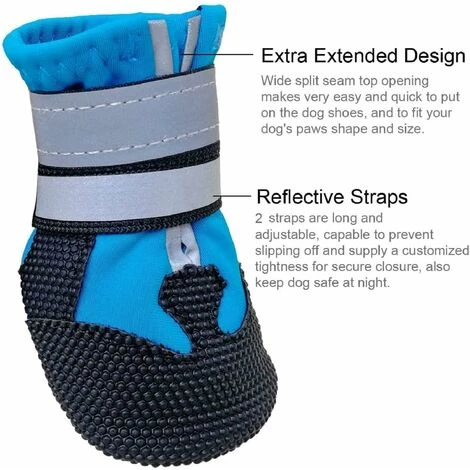 Bottes Chien, 4pcs Chaussures Chien Imperméable Avec Sangles Antidérapante Réfléchissante, Bottes De Protection Pour Chien Pour Chiot Petits Moyens Chiens (L, Bleu) – Image 2