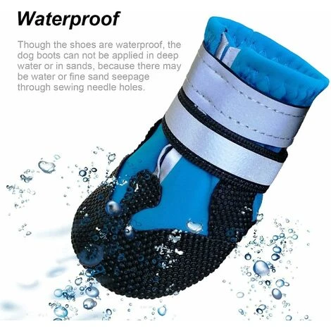Bottes Chien, 4pcs Chaussures Chien Imperméable Avec Sangles Antidérapante Réfléchissante, Bottes De Protection Pour Chien Pour Chiot Petits Moyens Chiens (L, Bleu) – Image 3