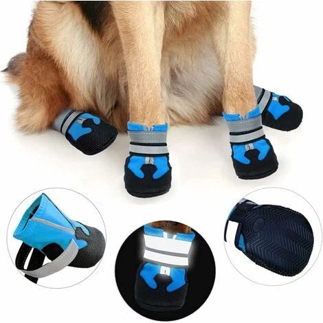 Bottes Chien, 4pcs Chaussures Chien Imperméable Avec Sangles Antidérapante Réfléchissante, Bottes De Protection Pour Chien Pour Chiot Petits Moyens Chiens (L, Bleu) – Image 5