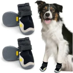 4pcs Bottes Pour Chien De Protection, Respirant Chaussures Pour Chiens, Avec Sangles Réfléchissantes, Protecteur De Patte De Chien à Semelle Rhombique En Caoutchouc En Cuir Microfibre (5)