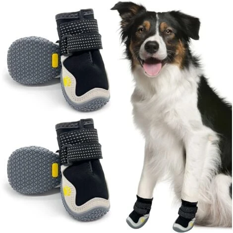 4pcs Bottes Pour Chien De Protection, Respirant Chaussures Pour Chiens, Avec Sangles Réfléchissantes, Protecteur De Patte De Chien à Semelle Rhombique En Caoutchouc En Cuir Microfibre (5)