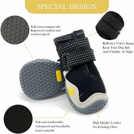 4pcs Bottes Pour Chien De Protection, Respirant Chaussures Pour Chiens, Avec Sangles Réfléchissantes, Protecteur De Patte De Chien à Semelle Rhombique En Caoutchouc En Cuir Microfibre (5) – Image 2