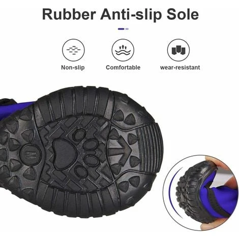 Bottes De Protection Pour Chien Ensemble Imperméable, Chaussures Chien Antidérapantes Avec Boucle Adhésive Sangles Réfléchissantes Chaussures Chiens Chaudes Résistantes Pour Les Chiens Bleu XXL – Image 2