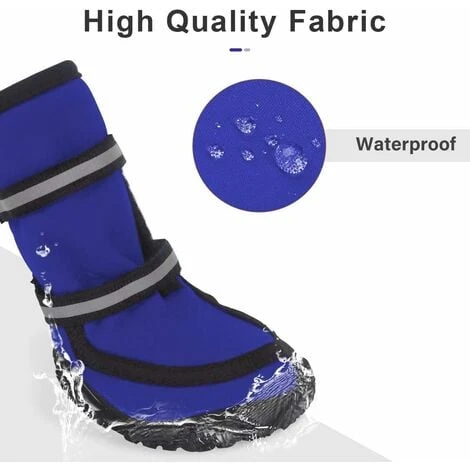 Bottes De Protection Pour Chien Ensemble Imperméable, Chaussures Chien Antidérapantes Avec Boucle Adhésive Sangles Réfléchissantes Chaussures Chiens Chaudes Résistantes Pour Les Chiens Bleu XXL – Image 4