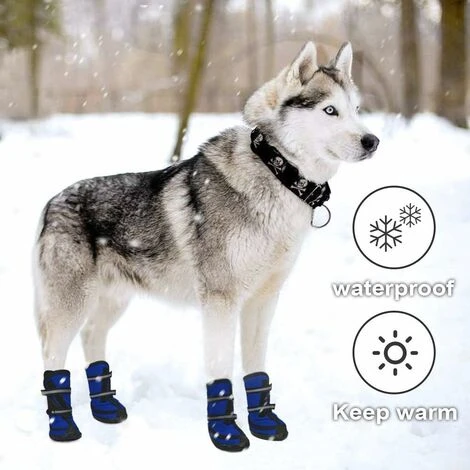 Bottes De Protection Pour Chien Ensemble Imperméable, Chaussures Chien Antidérapantes Avec Boucle Adhésive Sangles Réfléchissantes Chaussures Chiens Chaudes Résistantes Pour Les Chiens Bleu XXL – Image 5