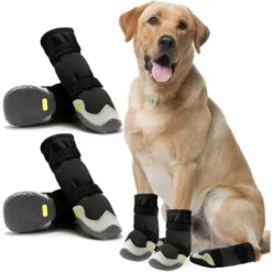 Bottes Pour Chien De Protection, Thermique Long Tube Chaussures Pour Chiens, Protecteur De Patte De Chien En Cuir Microfibre Respirant Avec Semelle En Caoutchouc (6)
