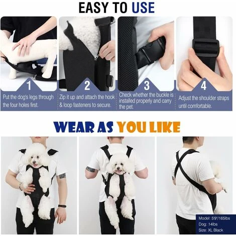 Sac De Transport De Voyage Sac à Dos De Transporteur Ventral Poitrine Pour Petit Chien Chiot Chat Pour Traveling Hiking Camping Etc. M - Noir – Image 2