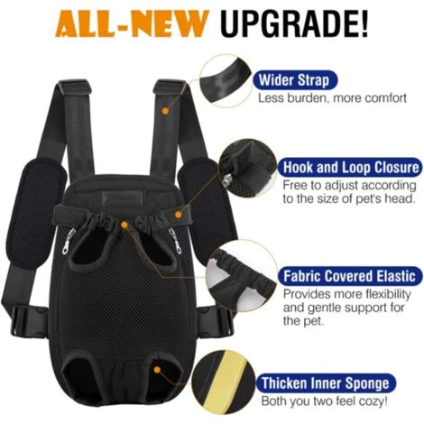Sac De Transport De Voyage Sac à Dos De Transporteur Ventral Poitrine Pour Petit Chien Chiot Chat Pour Traveling Hiking Camping Etc. M - Noir – Image 4