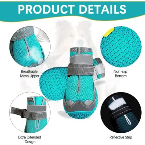 6-Bottes De Protection Pour Chien, 4 Pcs Chaussures Pour Chien Respirantes Avec Sangles Réfléchissantes Et Semelle Antidérapante – Image 3