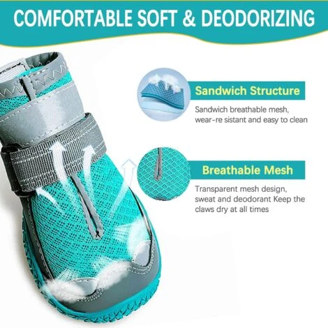 6-Bottes De Protection Pour Chien, 4 Pcs Chaussures Pour Chien Respirantes Avec Sangles Réfléchissantes Et Semelle Antidérapante – Image 4
