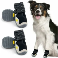 4pcs Bottes Pour Chien De Protection, Respirant Chaussures Pour Chiens, Avec Sangles Réfléchissantes, Protecteur De Patte De Chien à Semelle Rhombique En Caoutchouc En Cuir Microfibre (4)