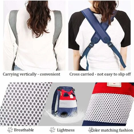 Rayures Rouges Et Bleues-Sac De Transport Pour Animaux Chien, Sac à Dos Pour Chien, Sac à Dos De Transport, Transport Sac à Dos Pour Animaux De Compagnie Jpour Marche Randonnée Vélo Et Support Moto Ju – Image 5