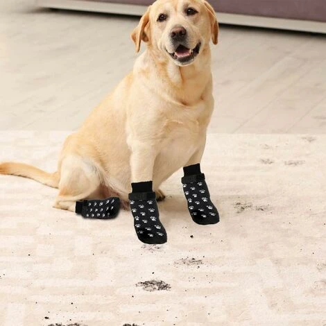 Chaussettes Anti-Dérapantes Chien Chat, Chaussettes Antidérapantes Pour Chiens, Réglables Pour Chien Chaussettes, Convient Pour Les Petits Ou Gros Chiens Et Chats, 2 Paires (M, Noir) – Image 5