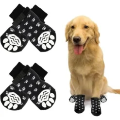 Chaussettes Anti-Dérapantes Chien Chat, Chaussettes Antidérapantes Pour Chiens, Réglables Pour Chien Chaussettes, Convient Pour Les Petits Ou Gros Chiens Et Chats, 2 Paires (S, Noir)