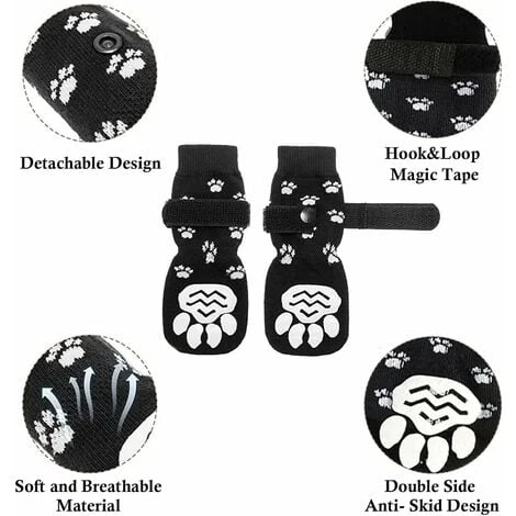Chaussettes Anti-Dérapantes Chien Chat, Chaussettes Antidérapantes Pour Chiens, Réglables Pour Chien Chaussettes, Convient Pour Les Petits Ou Gros Chiens Et Chats, 2 Paires (S, Noir) – Image 2