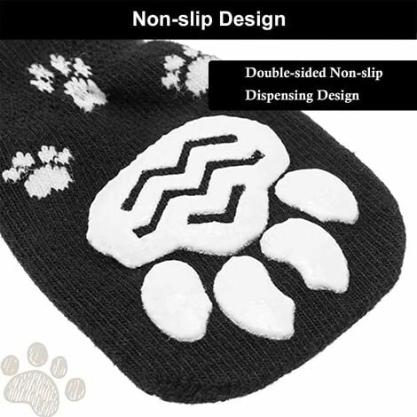 Chaussettes Anti-Dérapantes Chien Chat, Chaussettes Antidérapantes Pour Chiens, Réglables Pour Chien Chaussettes, Convient Pour Les Petits Ou Gros Chiens Et Chats, 2 Paires (S, Noir) – Image 3