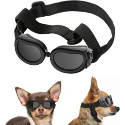 Lunettes Pour Chiens, Lunettes De Soleil Pour Animaux De Compagnie Réglables, Lunettes De Protection Étanche à La Poussière Anti-UV, Coupe-Vent Imperméable Pour Petit Chien Moyen Chat - Noir