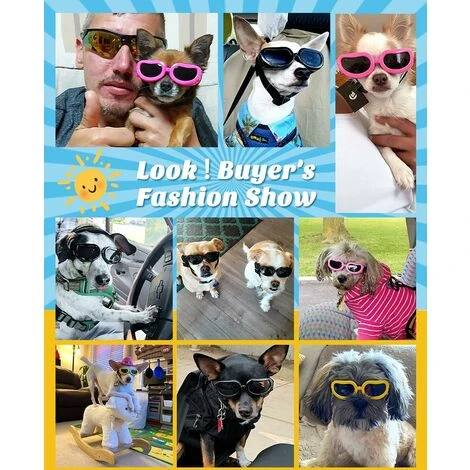 Lunettes Pour Chiens, Lunettes De Soleil Pour Animaux De Compagnie Réglables, Lunettes De Protection Étanche à La Poussière Anti-UV, Coupe-Vent Imperméable Pour Petit Chien Moyen Chat - Noir – Image 2