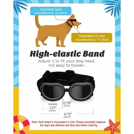 Lunettes Pour Chiens, Lunettes De Soleil Pour Animaux De Compagnie Réglables, Lunettes De Protection Étanche à La Poussière Anti-UV, Coupe-Vent Imperméable Pour Petit Chien Moyen Chat - Noir – Image 3