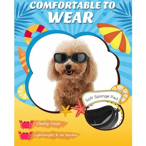 Lunettes Pour Chiens, Lunettes De Soleil Pour Animaux De Compagnie Réglables, Lunettes De Protection Étanche à La Poussière Anti-UV, Coupe-Vent Imperméable Pour Petit Chien Moyen Chat - Noir – Image 4