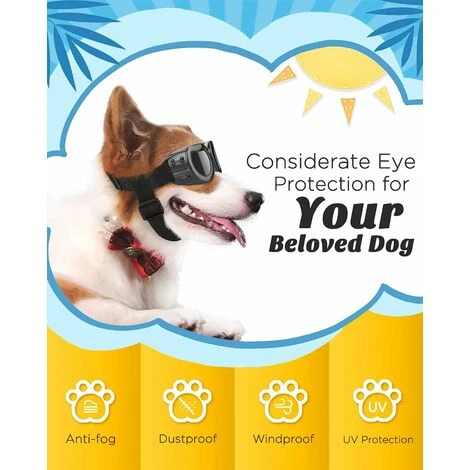 Lunettes Pour Chiens, Lunettes De Soleil Pour Animaux De Compagnie Réglables, Lunettes De Protection Étanche à La Poussière Anti-UV, Coupe-Vent Imperméable Pour Petit Chien Moyen Chat - Noir – Image 5