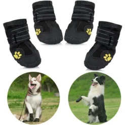 Bottes Pour Chien De Protection, Lot De 4 étanche Chaussures De Chien Pour Chiens De Taille Moyenne Et Grande - Noir
