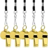 Lot De 5 Sifflets En Acier Inoxydable, FineGood Sifflets De Signalisation D'urgence En Métal Haute Voix Pour Arbitres Entraîneurs Sauveteurs Basketball Football Hockey - Or