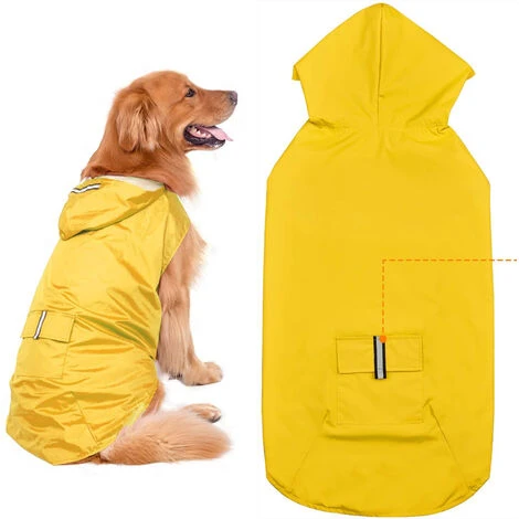 Imperméable Pour Chien Imperméable Manteau Pour Chien Grand Doublé Ultra-Léger Respirant Chien Veste Bandes Réfléchissantes Veste De Pluie Chiens Avec Capuche 4Xl – Image 3