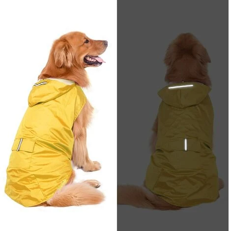 Imperméable Pour Chien Imperméable Manteau Pour Chien Grand Doublé Ultra-Léger Respirant Chien Veste Bandes Réfléchissantes Veste De Pluie Chiens Avec Capuche 4Xl – Image 4